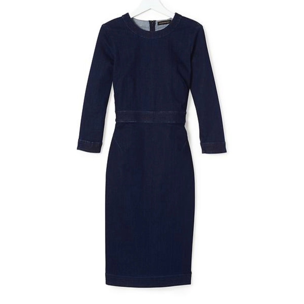Banana Republic Womens Dark Wash Denim Sheath Dress Indigo 3-4 Sleeve Size 10
